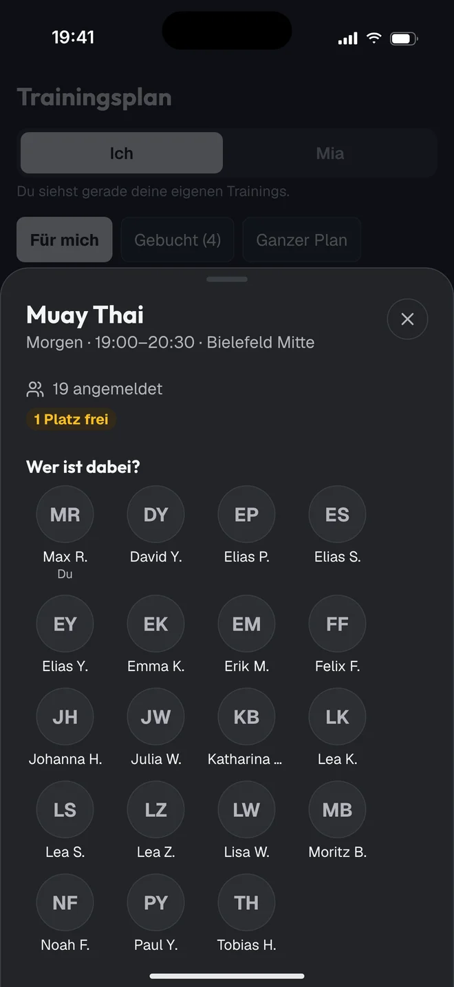 Ansicht „Wer ist dabei?“ mit den Teilnehmern
