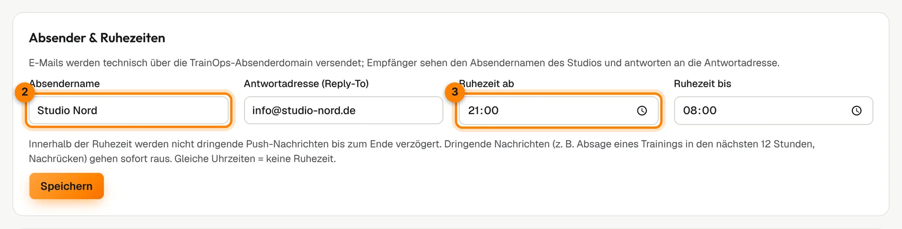 Absender und Ruhezeiten