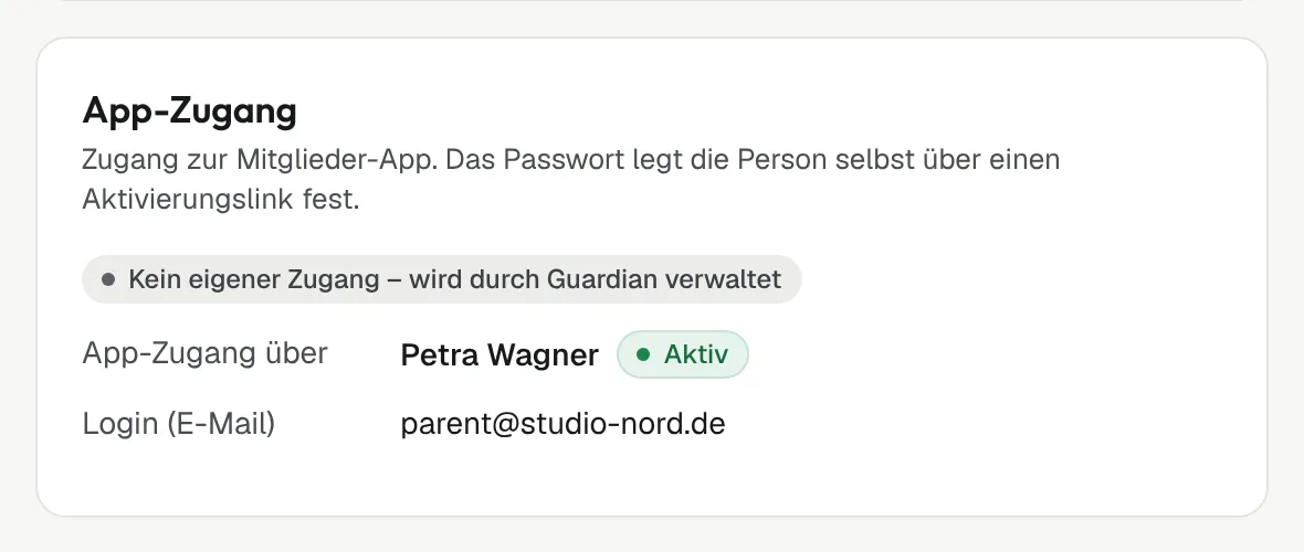 App-Zugang eines Kindes, verwaltet über das Elternteil