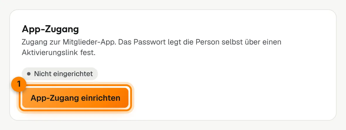 Bereich „App-Zugang“ eines Mitglieds